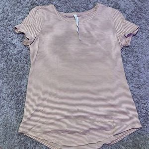pink and white striped lululemon tee